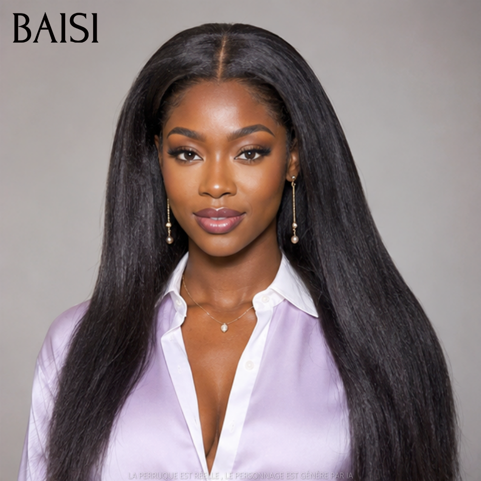 BAISI 360 Lace Perruque Kinky Straight 360 Lace invisible et réglable Avec Cordon Pas Besoin de Colle Lace Deja Couper Différents Styles Au Quotidien en 100% Cheveux Huùains