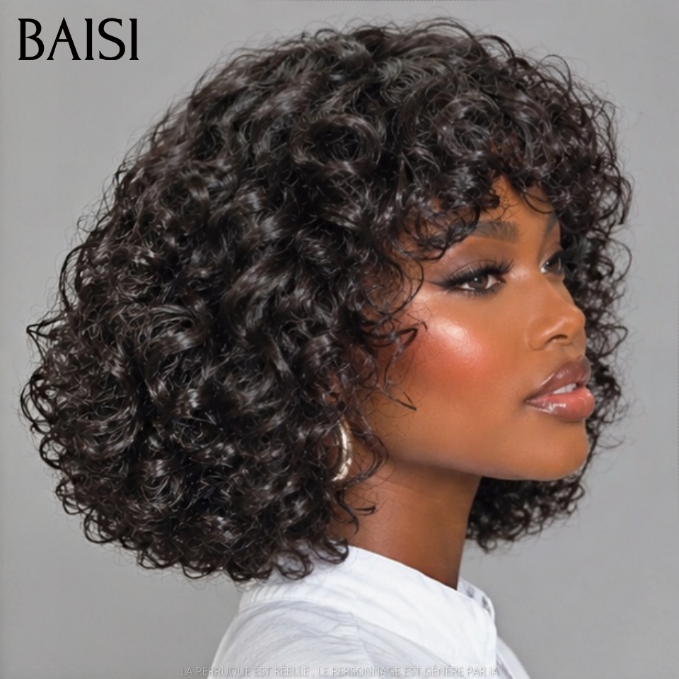 BAISI Luxury Egg Wave Wigs with Bangs Made by Double Drawn Hair with Natural Middle Parting 300% Density