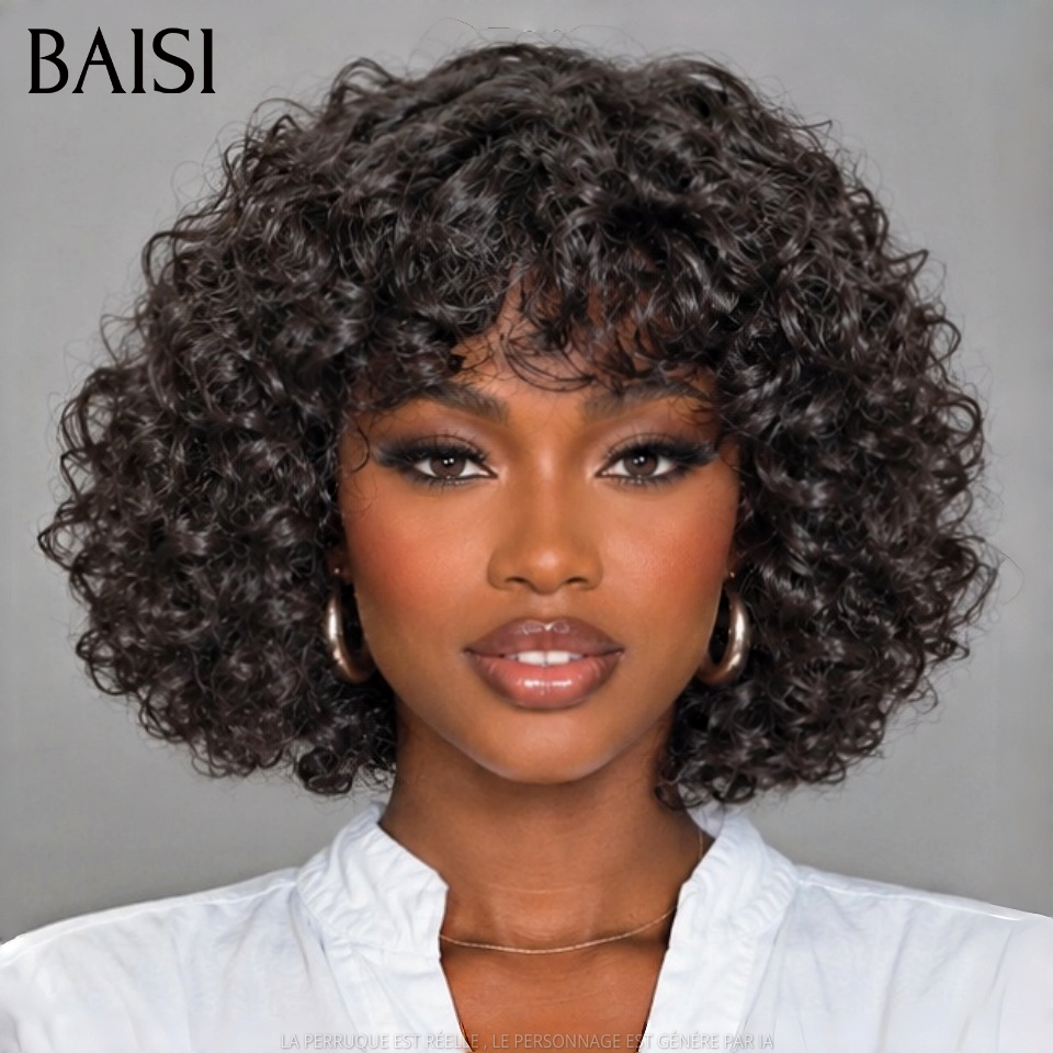 BAISI Luxury Egg Wave Wigs with Bangs Made by Double Drawn Hair with Natural Middle Parting 300% Density
