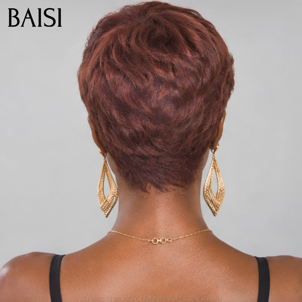 BAISI Peluca frontal de encaje 13x4 personalizada color marrón pixie liso de cabello humano