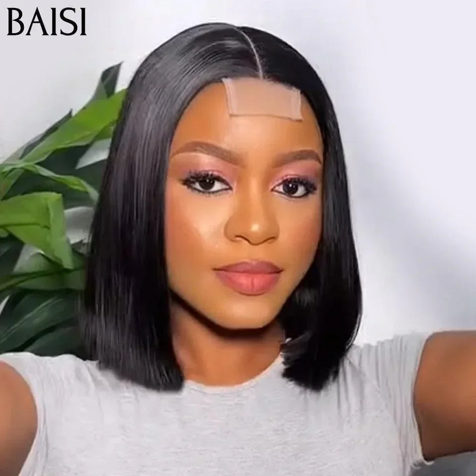 BAISI Perruques de Luxe 2X6 Lace Perruque BOB Noir Lisse 8 Pouce  78.88€ en 100% Cheveux Humains Vietnam Hair 300% densité
