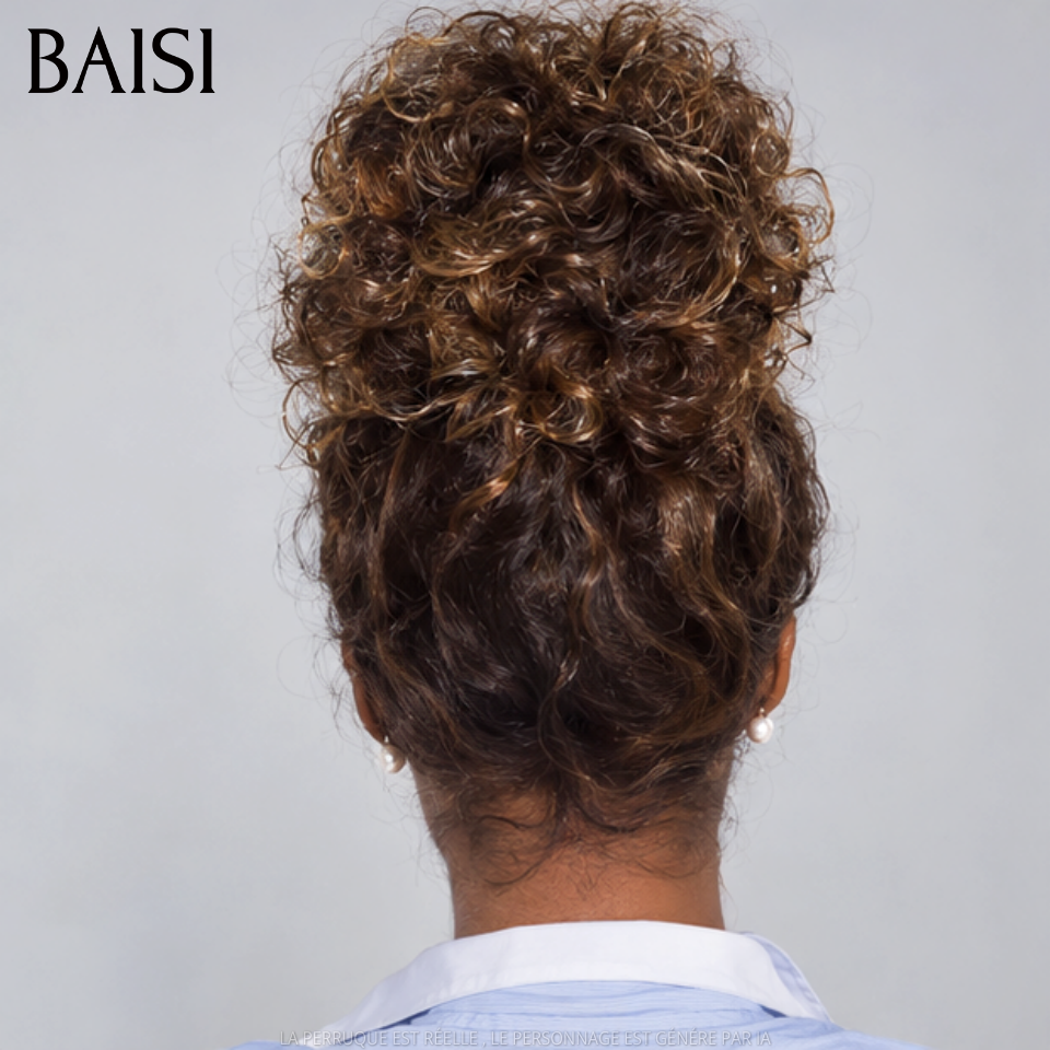 BAISI  perruque Upgrade Invisible Strap 360 lace Frontal curly wave en Couleur marron Mixte Miel invisible et réglable Pré-plucked Pas Besoin de Colle 250% densité en 100% Raw Hair Lace déjà couper