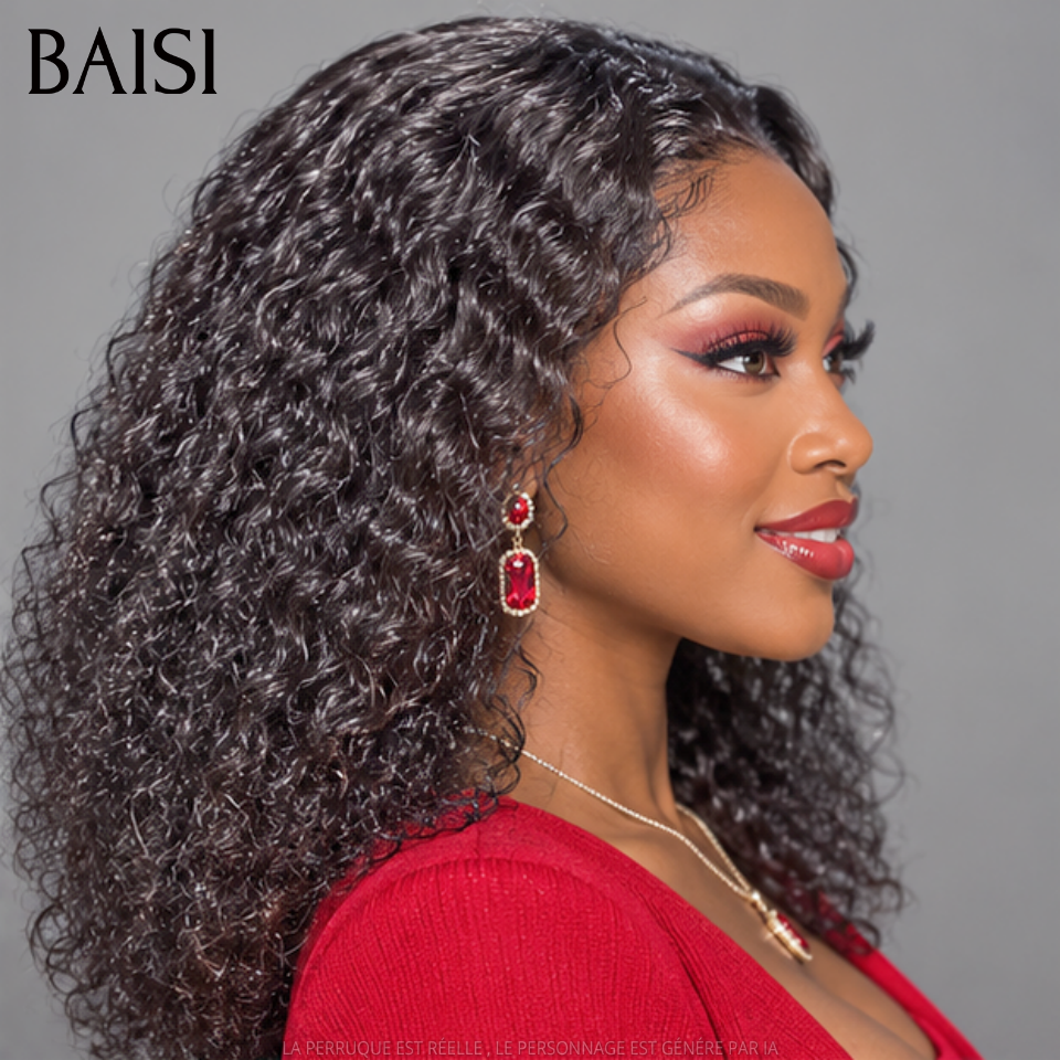 BAISI 13X4 HD perruque curly wave naturel  Pré-plucked Pas Besoin de Colle 250% densité en 100% Raw Hair Lace déjà couper