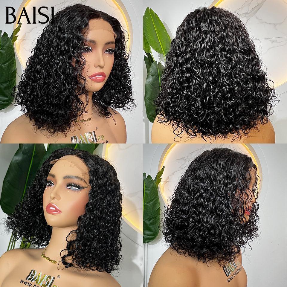BAISI 4X4 Perruques de Luxe curly Wave double drawn mèches vièges volume 250% densité  14 Pouces en couleur Marron ou NOIR en 100% Cheveux Humains