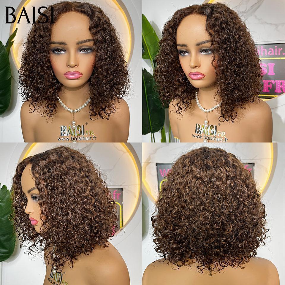 BAISI 4X4 Perruques de Luxe water Wave en Couleur Marron 4# double drawn mèches vièges volume 250% densité 14 Pouces en 100% Cheveux Humains