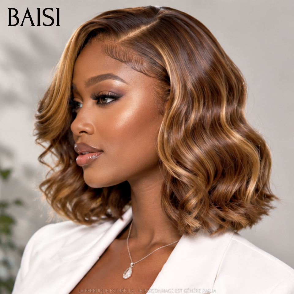 BAISI  Perruque Lisse Bob 13x4 Lace 12 Pouces 78€ en couleur Marron Mixte Miel En 100% Vrais Cheveux Humains FR38