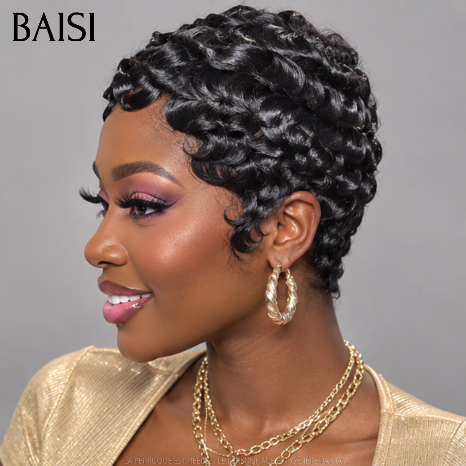 BAISI Perruque pixie chioma OFFRE FLASH 38€ Fabriqué à la Machine Promotion ou Chioma Frontale 68€ en 100% Cheveux Humains
