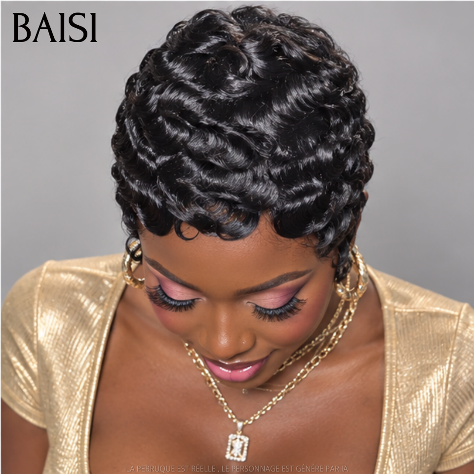 BAISI Perruque pixie chioma OFFRE FLASH 38€ Fabriqué à la Machine Promotion ou Chioma Frontale 68€ en 100% Cheveux Humains