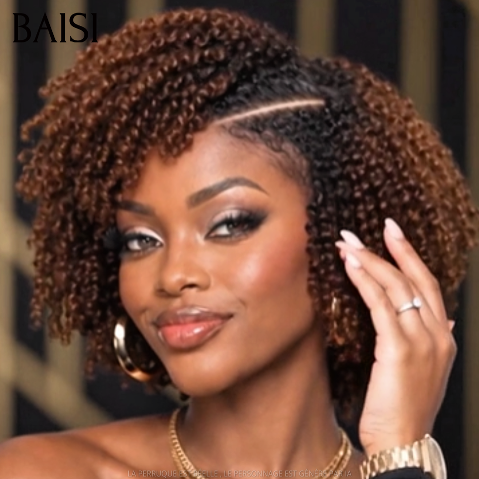 BAISI 13x6 Lace Perruque Bob Kinky Curly Coiffée  Toutes les Couleurs disponible  Avec Raie de Côté Nouveautés en 100% Cheveux humains