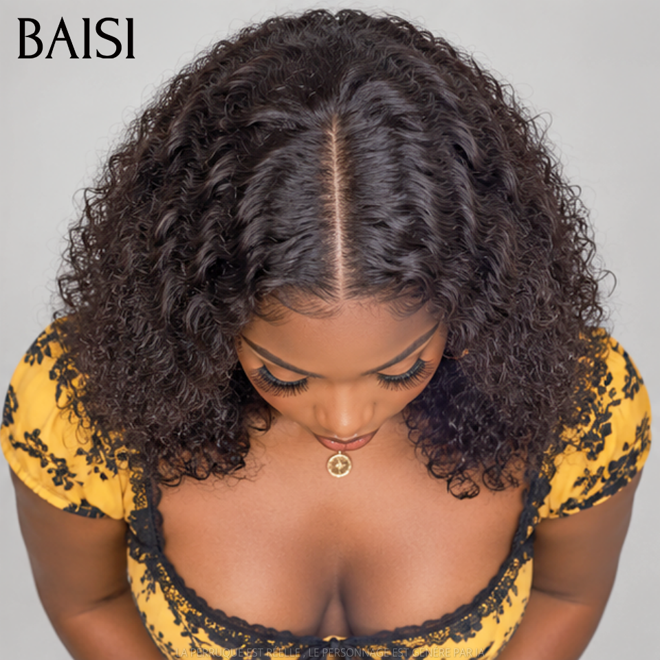 BAISI Grande SALDOS IVA 0€ 300% Densidade Sem Cola 4X4 Closure Peruca Natural Curly 12 Polegadas 95€ Lace já cortado Fácil de Usar em 100% Cabelo Humano FR38