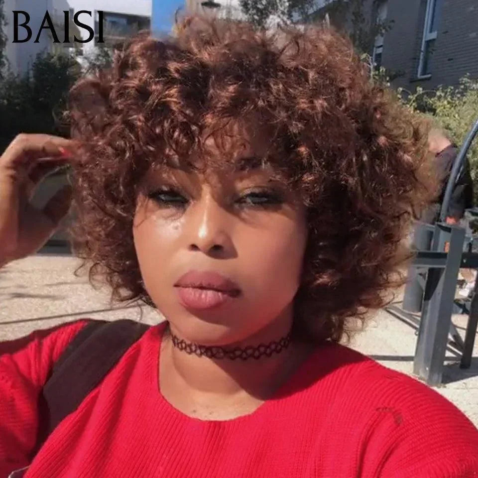 BAISI Peruca Encaracolada Ovo Onda Marrom 4 # € 75 em Cabelo 100% Humano
