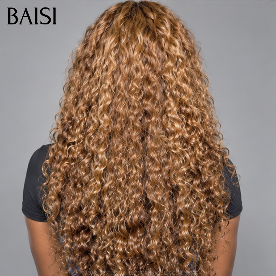 BAISI PROMO black FRIDAY Installation de Perruque 360 Upgrade Invisible Strap 360 lace Frontal curly wave en Couleur marron Mixte Miel invisible 250% densité en 100% Raw Hair Lace déjà couper