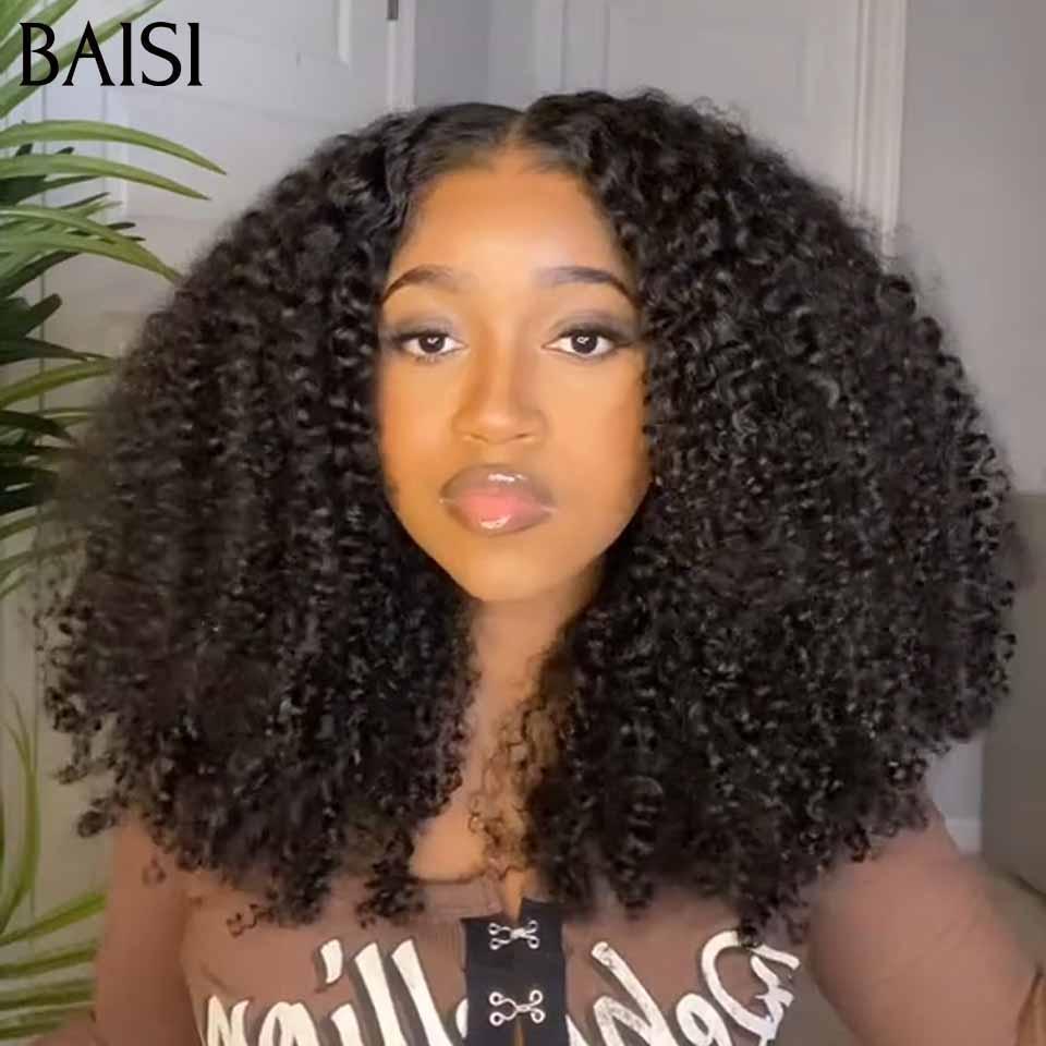 BAISI 13X4 perruque Afro Curly Wave avec 4C hairline 16 pouces naturel sans colle 300% densité plus de 20 ans d' utilisations 100% vrais cheveux humains B FR20