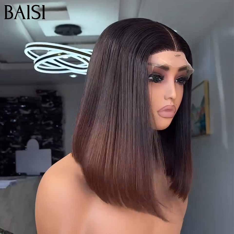 BAISI 2X6 Perruque Bob Lisse En Marron #1BT4 vietnam hair de luxe 250% densité 12Pouces   en 100% Cheveux Humains