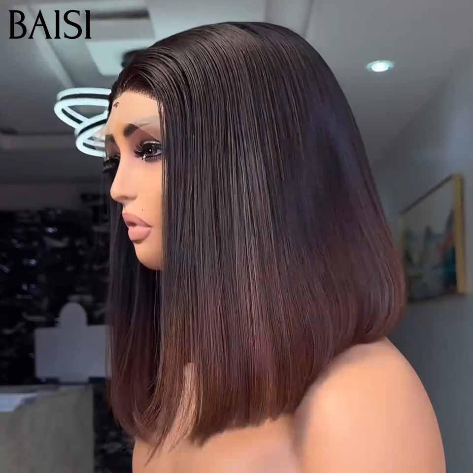 BAISI 2X6 Perruque Bob Lisse En Marron #1BT4 vietnam hair de luxe 250% densité 12Pouces   en 100% Cheveux Humains
