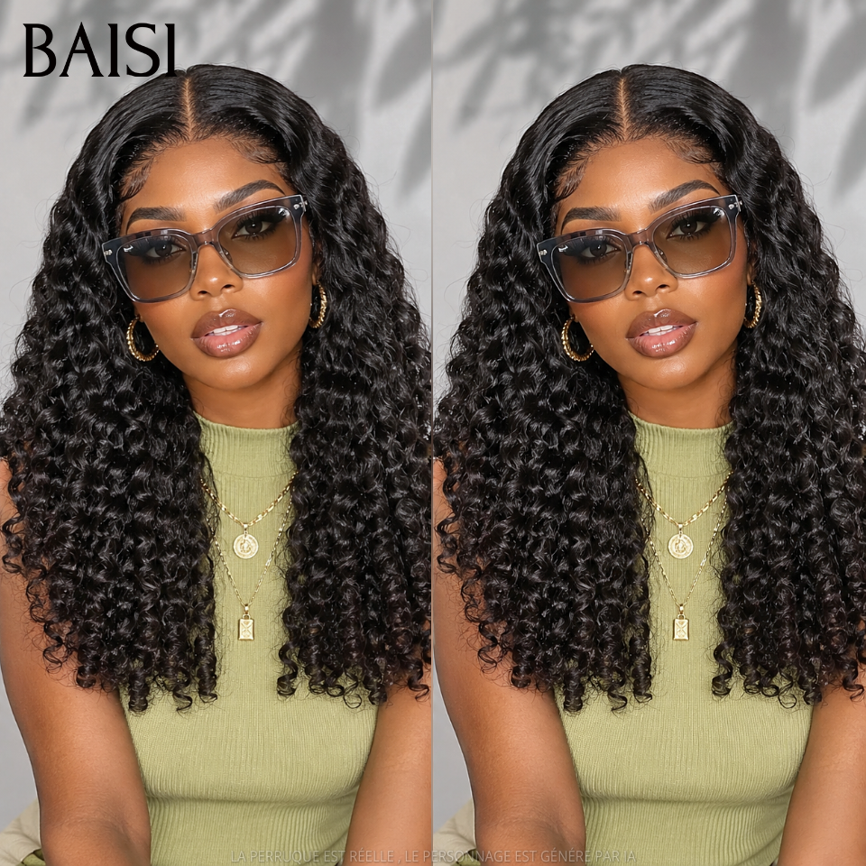 BAISI Achetez 1 + 1 Gratuite 179€ 13x4 Lace frontal curly wave 22 Pouces et 4x4 Lace Lisse BOB 10 Pouces 1BT4# en 100% Cheveux Humains