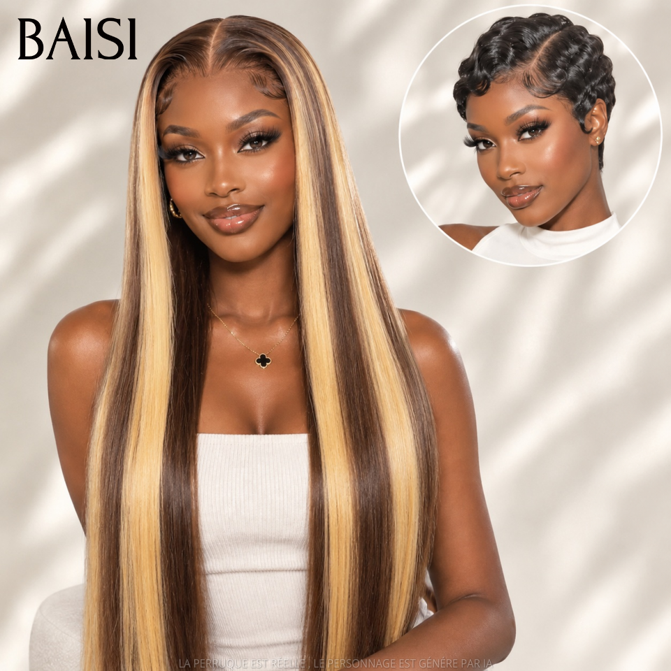 BAISI Achetez 1, recevez 2 139€ 13x4 lace frontal lisse 20 pouces miel et sans Colle pixie water wave en 100% Cheveux Humains