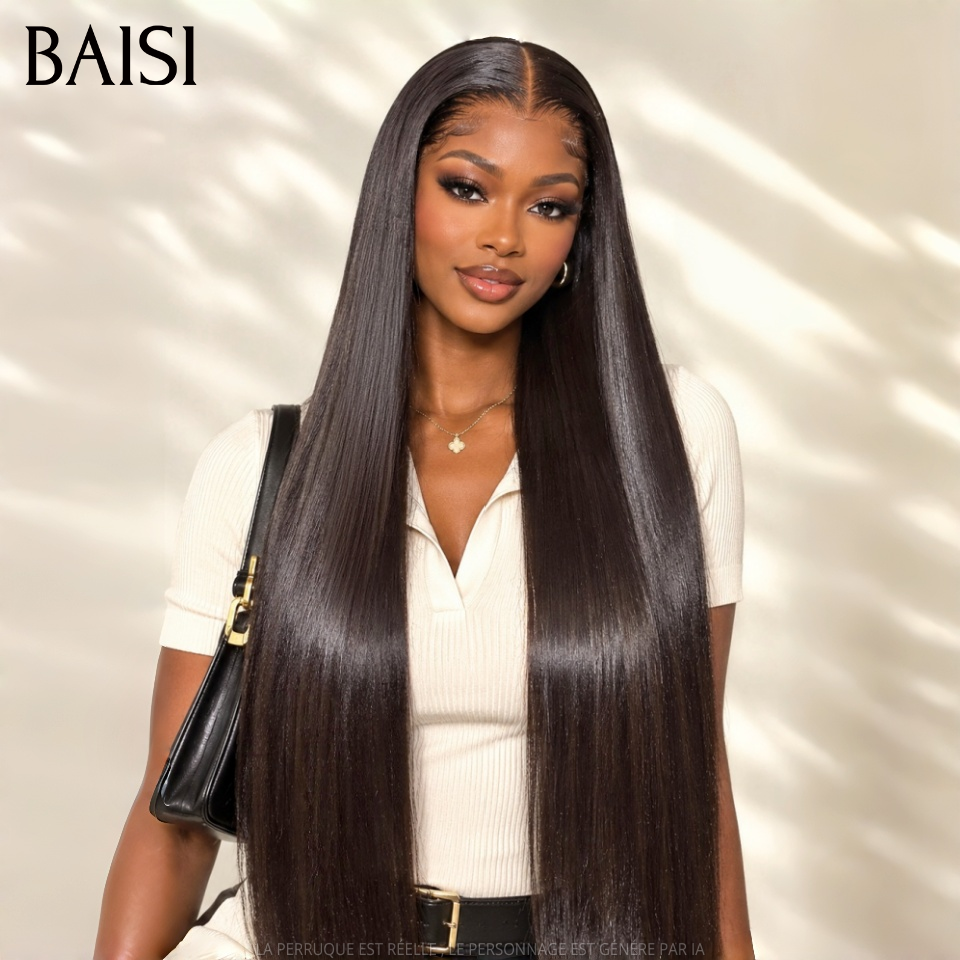 BAISI Compre 1 + 1 Grátis 149€ lace frontal lisa 13x4 24 polegadas e peruca pixie chioma finger wave em 100% cabelo humano verdadeiro