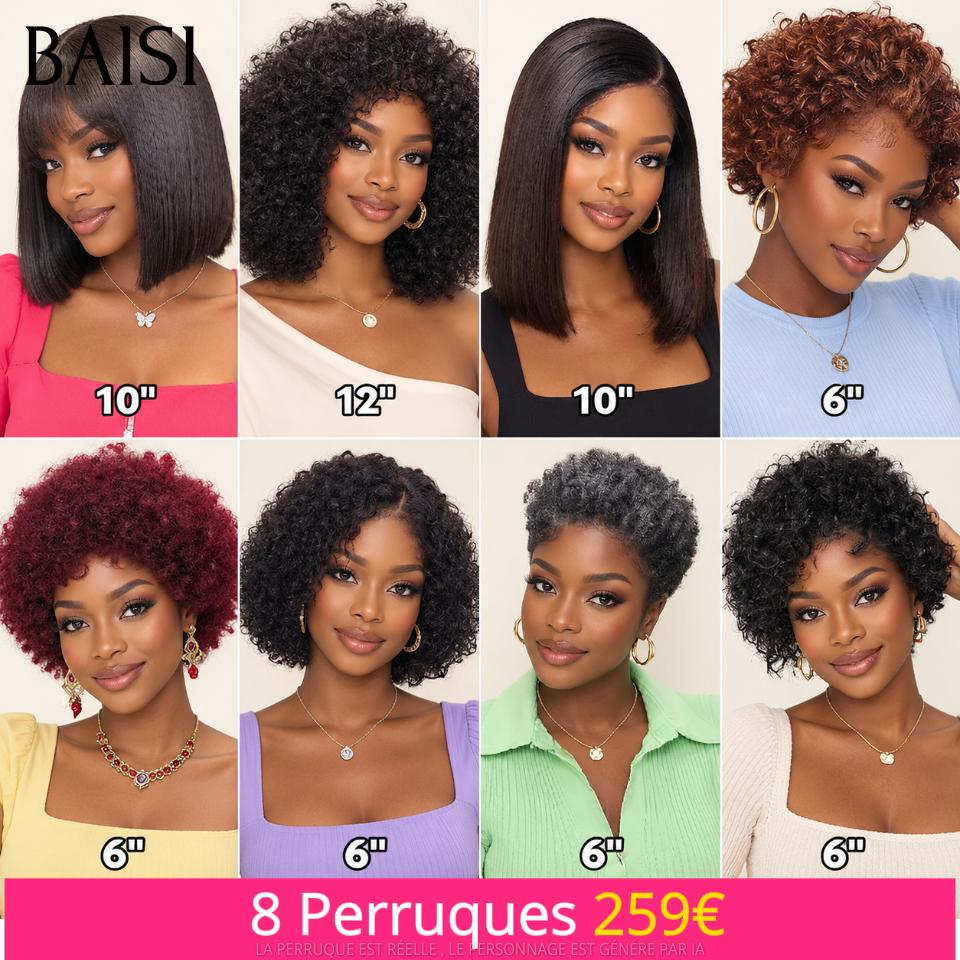 BAISI 1 Marron 99€ + 1 Noir 100€ 4x4 Lace Lisse 10 Pouces 1BT4# et human hair 20 Pouces ou 8 perruques Bob à moitié prix 259€ en France en 100% cheveux humains