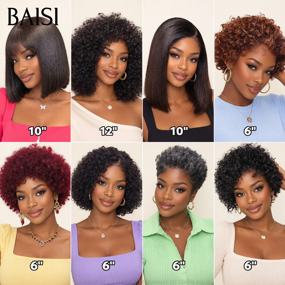BAISI 1 Marron 99€ + 1 Noir 100€ 4x4 Lace Lisse 10 Pouces 1BT4# et human hair 20 Pouces ou 8 perruques Bob à moitié prix 259€ en France en 100% cheveux humains