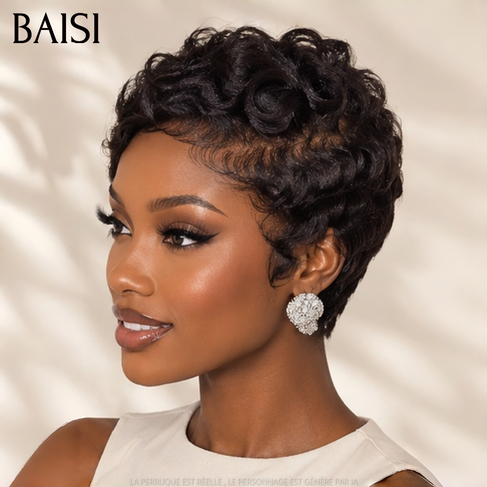 BAISI HAIR FR Achetez 1 +1 Gratuite = 99€ bob 13x4 lace lisse 10 pouces et pixie sans colle finger wave noir En 100% Cheveux Humains