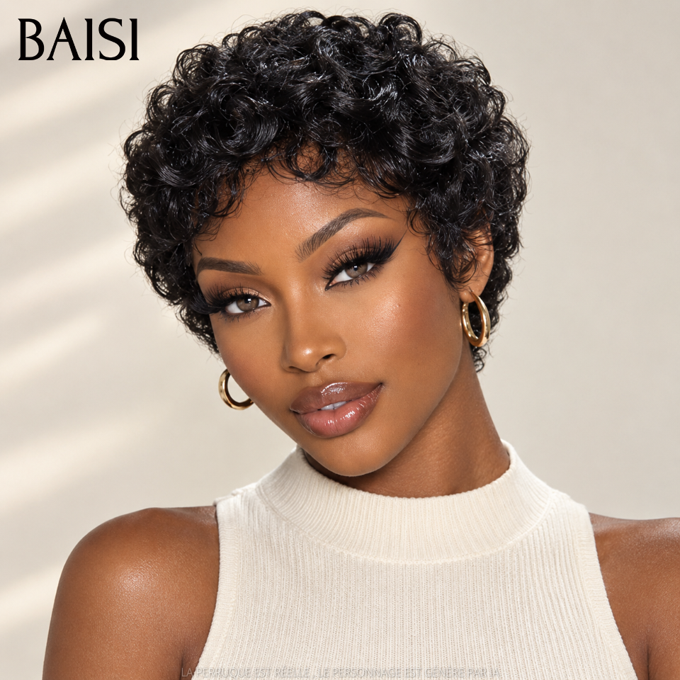 BAISI Achetez 1 +1 Gratuite= 58€ Offre Flash  Pixie Afro et finger wave sans Colle En 100% Cheveux Humains