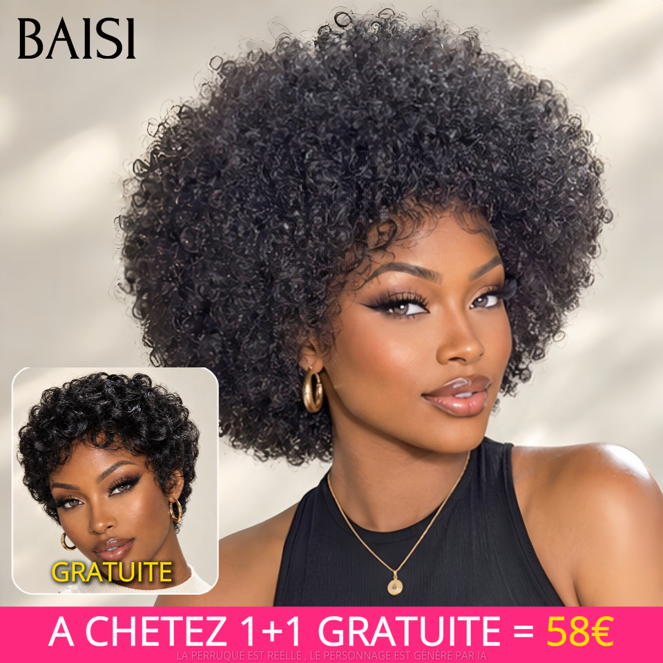 BAISI Achetez 1 +1 Gratuite= 58€ Offre Flash  Pixie Afro et finger wave sans Colle En 100% Cheveux Humains