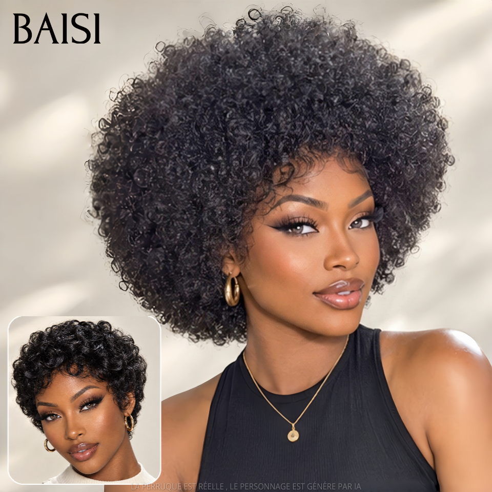 BAISI Achetez 1 +1 Gratuite= 58€ Offre Flash  Pixie Afro et finger wave sans Colle En 100% Cheveux Humains