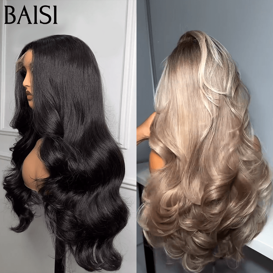 BAISI Lot De 2 Perruques Longue Body Wave 429€ 20 Pouces NOIR et gris En Cheveux Humains BS120