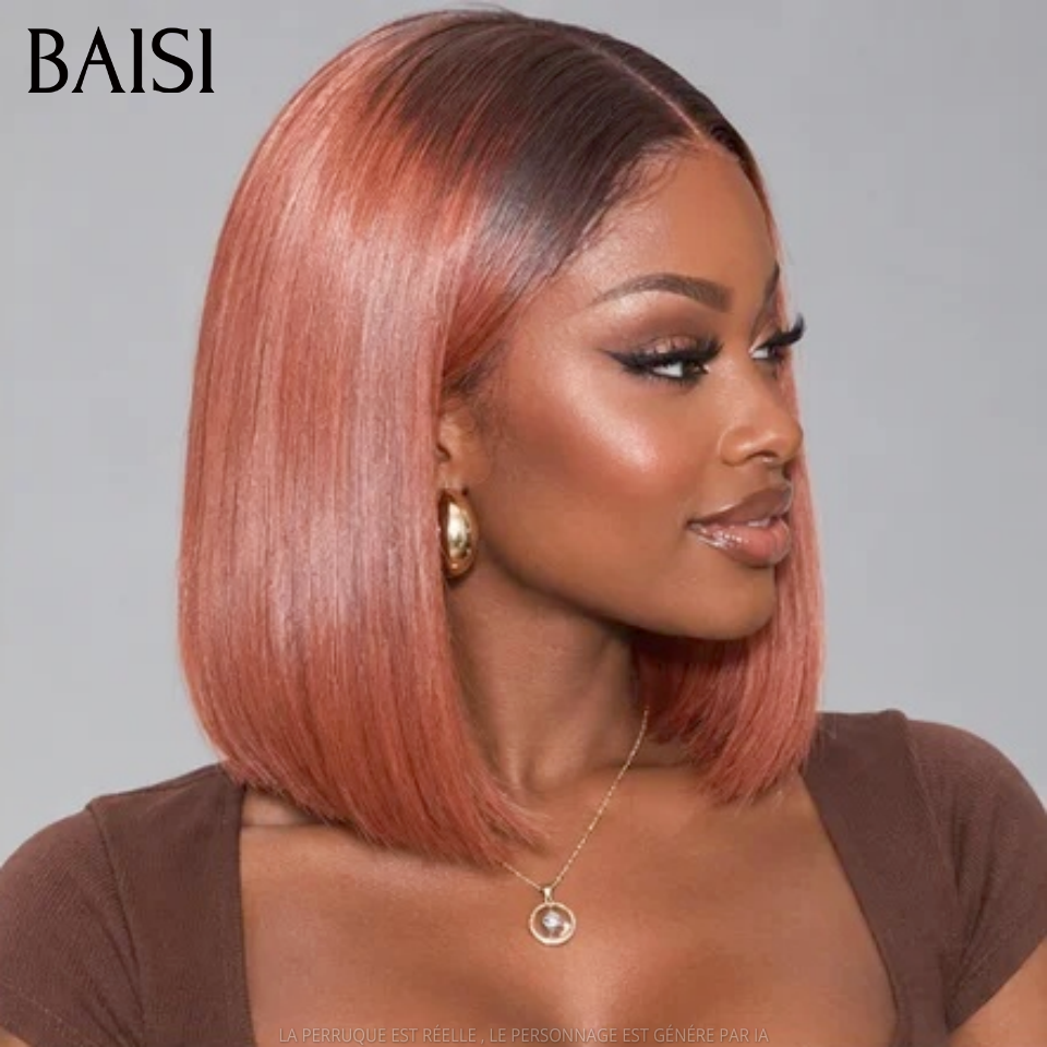BAISI 2X6 lace closure perruque Lisse Bob en couleur 4T33# Couleurs personnalisées 250% Densité SDD BONE Straight 100% Vietnam Hair en 100% Cheveux Humains