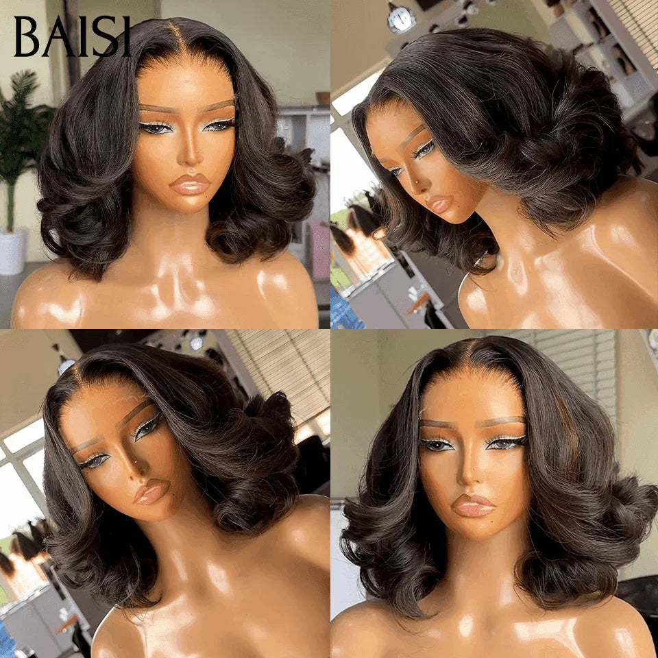 BAISI Perruque Pixie 4X4 Egg Curls Raie sur le côté noir 1B# 98€ en 100% Cheveux Humains