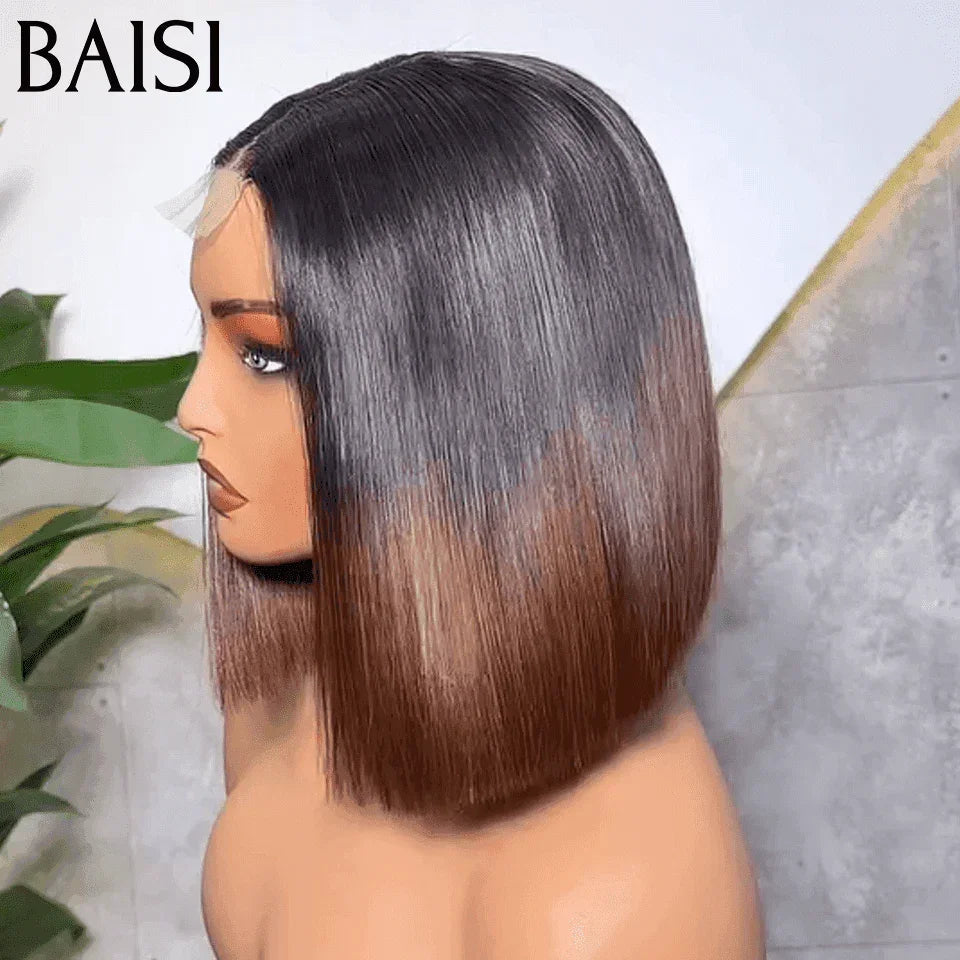 BAISI 2X6 Perruque Bob Lisse En Marron #1B4 de luxe 12 pouces en 100% Cheveux Humains vietnam hair VIP100