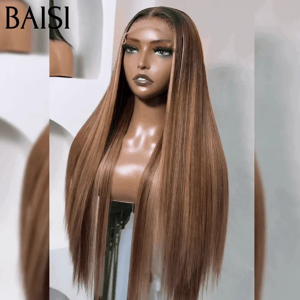 BAISI 4x4 Perruque Lisse Couleurs personnalisées marron mixte miel 4#27# 179€ de luxe 250% densité en 100% Cheveux Humains VIP100