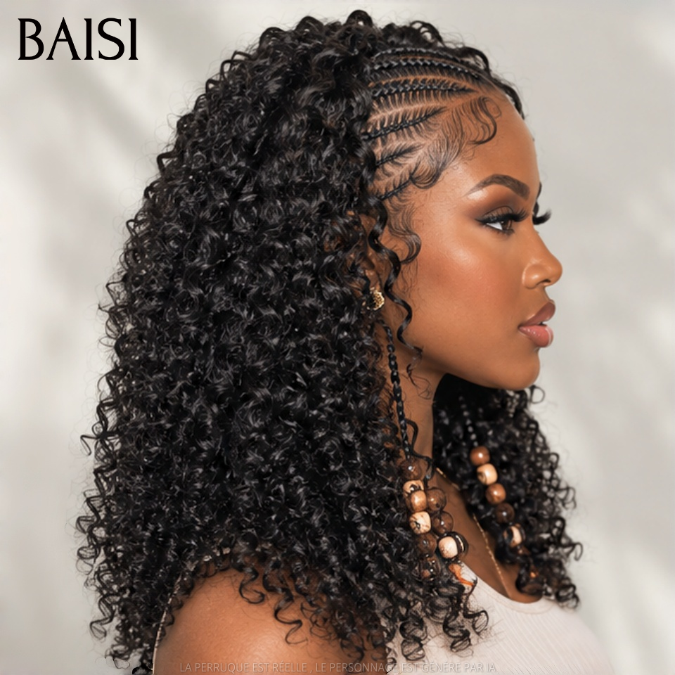 BAISI Extensions Plumes 100% Cheveux Humains Deep Wave Couleur Noir 1B# Pose Etape par Etape en Crochet 100Gr Plus de Longueur et de Volume Port Durable