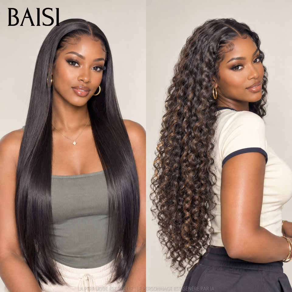 BAISI LOT DE LA BLACK FRIDAY Promo 2 Perruques 200€ en Prix en Gros lace frontal Lisse et curly wave 100% vrais cheveux humains