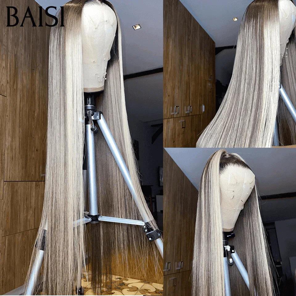 BAISI Collection Poivre et Sel 13x4 Perruque En couleur personnalisées Grise mixte 70#  Lisse Sans Colle Lace déjà couper Facile à Porter en 100% Cheveux Humains B