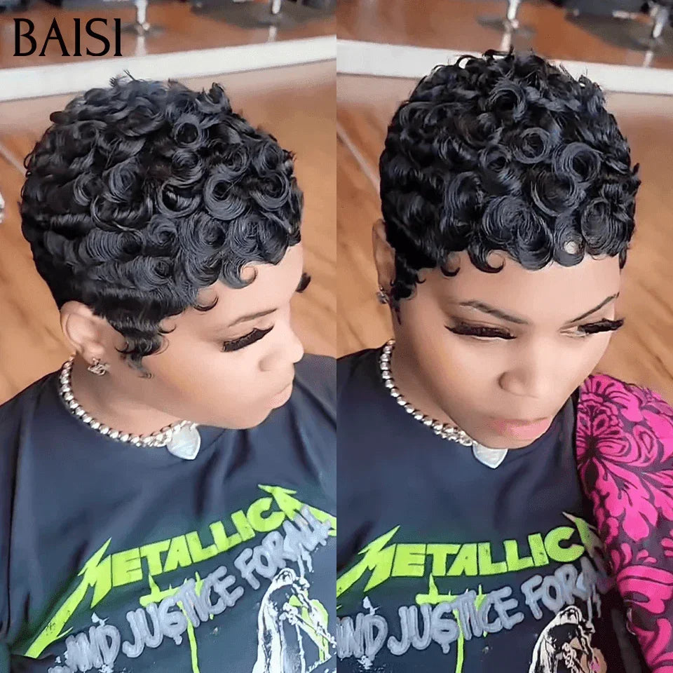 BAISI Flash Offer Today 38€ VAT 0€ Pixie finger wave wigs small cut machine made