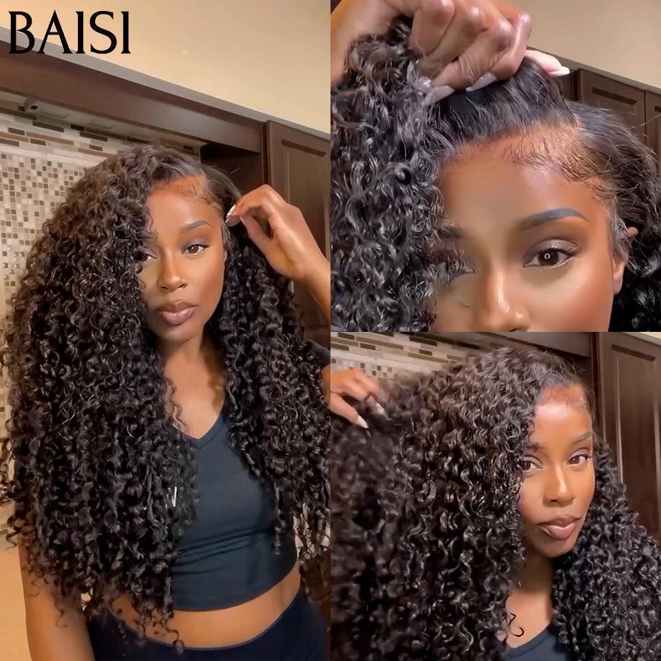 BAISI 4X4 Perruques 20 pouces 185€ de Luxe Volume 200% densité noir Curly Wave double drawn mèches vièges  en 100% Cheveux Humains FR20
