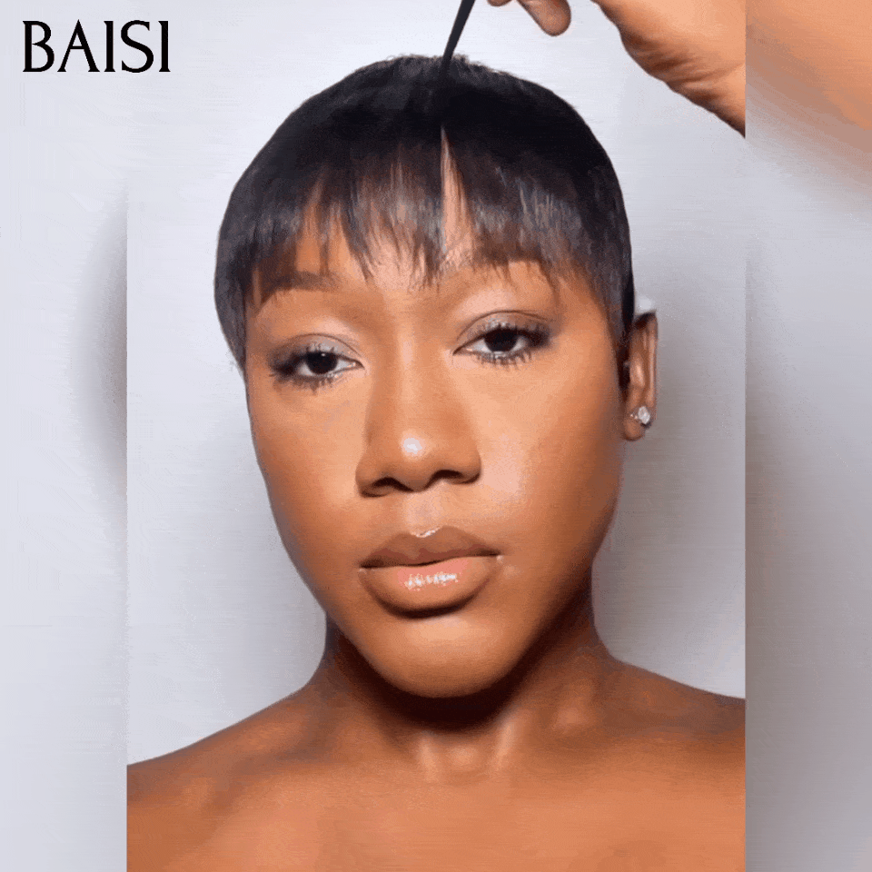 BAISI perruque 46€ TVA 0€ sans Colle sans lace NOIR en 100% Cheveux Humains
