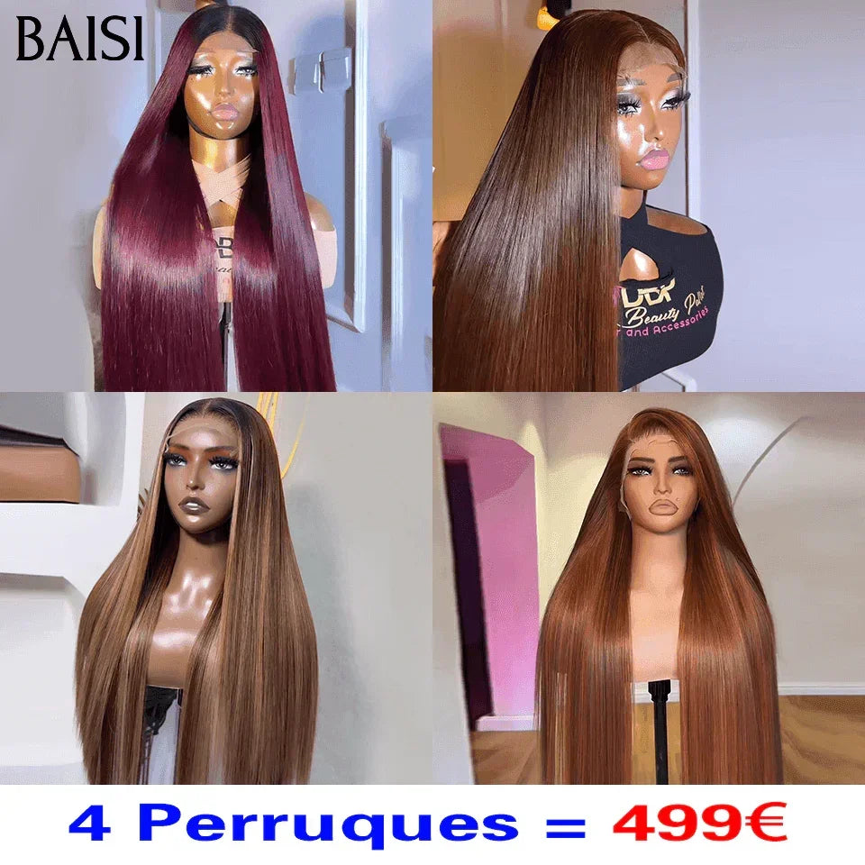 BAISI 4 perruques 4 Couleur 499€ 4X4 lace de Luxe SDD BONE STRAIGHT 100% Vietnam Hair Lisse 18-30 Pouces en 100% cheveux humains à moitié prix FR38