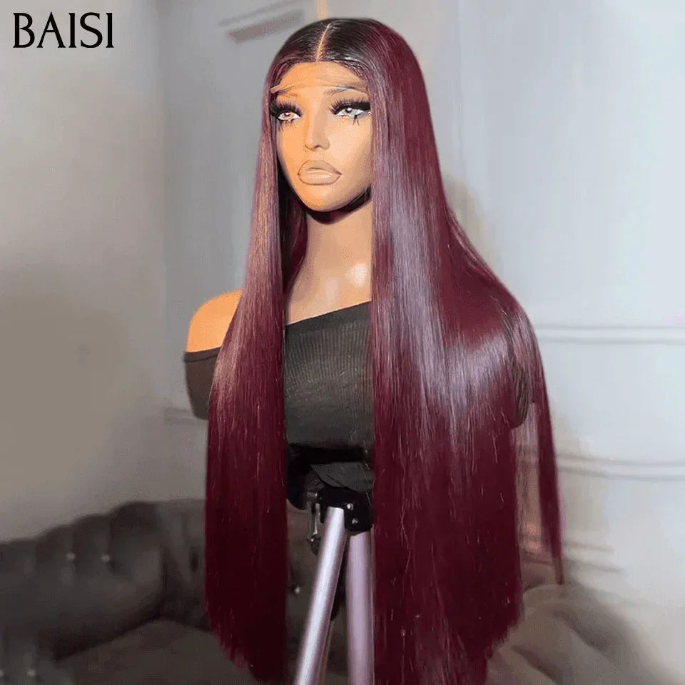 BAISI 2 perruques SDD BONE STRAIGHT 100% Vietnam Hair  2 Couleur Marron4# et Bordeaux 1B99J# 4X4 lace de Luxe Lisse 30 Pouces en 100% cheveux humains à moitié prix FR38