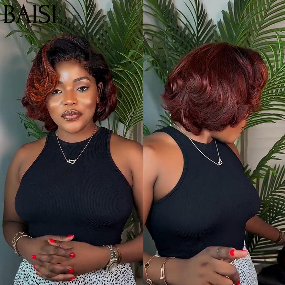 BAISI Pixie Peruca Cores Personalizadas Na Cor 1BT-4 #350 # € 66 em Cabelo 100% Humano FR38