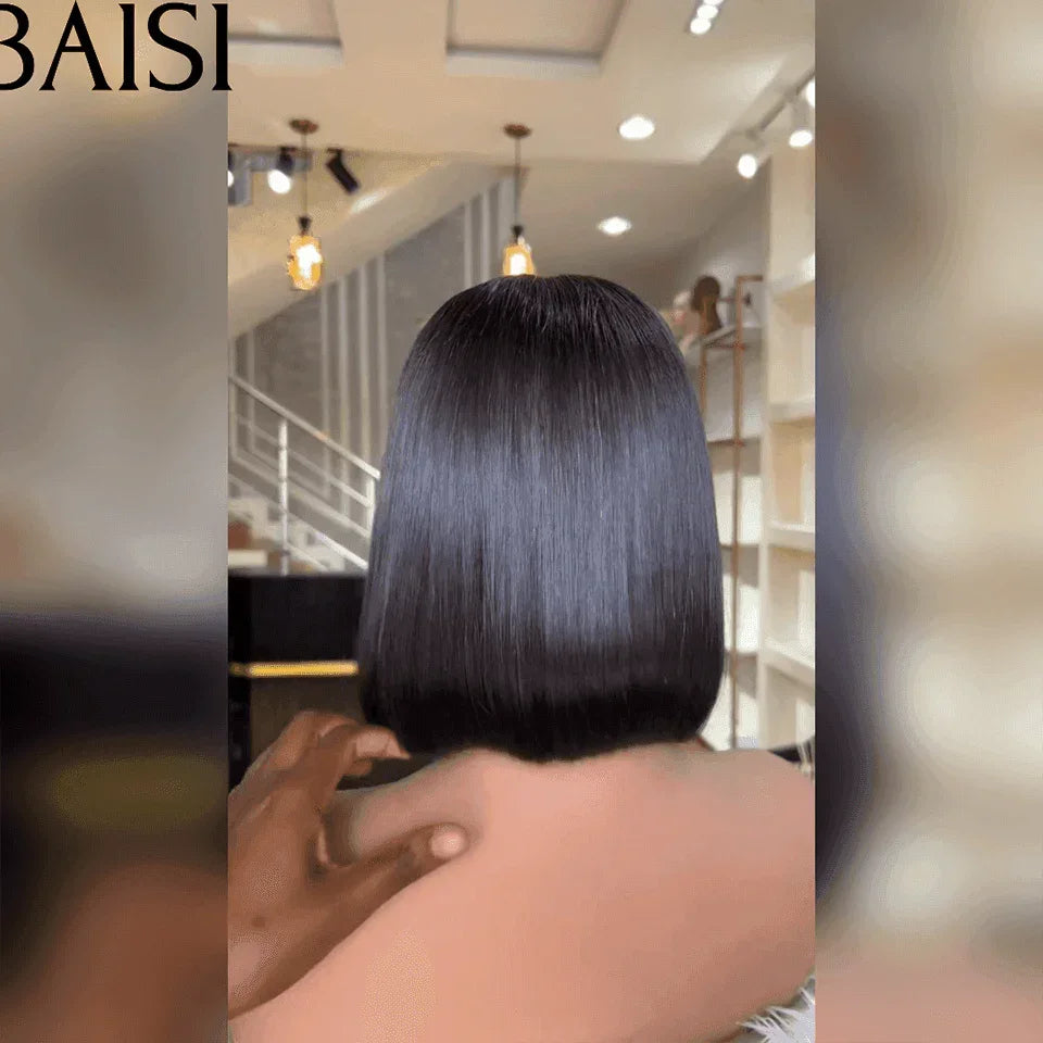 BAISI Perruques de Luxe 2X6 Lace Perruque BOB Noir Lisse 8 Pouce 75€ en 100% Cheveux Humains Vietnam Hair 300% densité plus de 20 ans d' utilisations