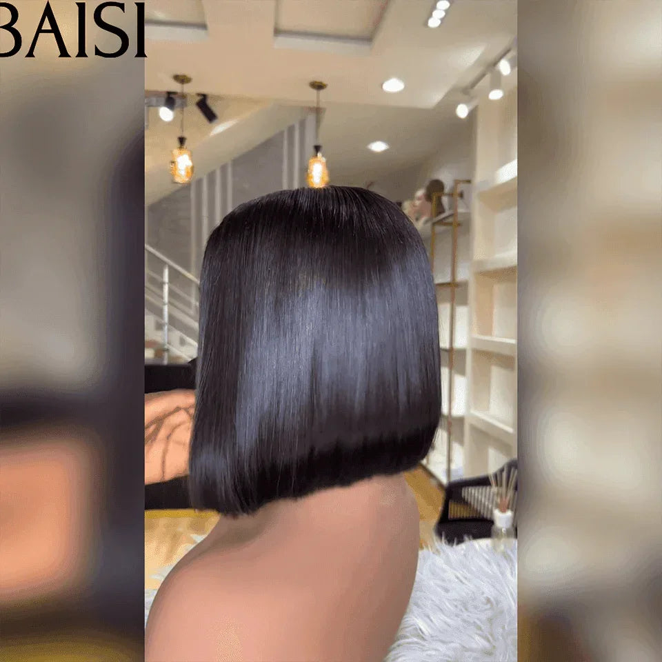 BAISI Perruques de Luxe 2X6 Lace Perruque BOB Noir Lisse 8 Pouce 75€ en 100% Cheveux Humains Vietnam Hair 300% densité plus de 20 ans d' utilisations