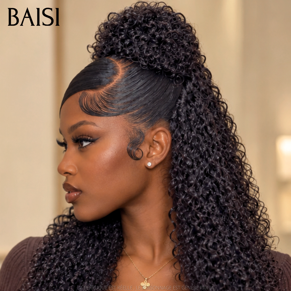 BAISI 13x4 Lace Perruque Déjà Coiffée Longue Magnifique Curly Demi Chignon Bouquet de Fleur 150€ Seulement 100% Identiquee Qualité Garantie en 100% Cheveux humains