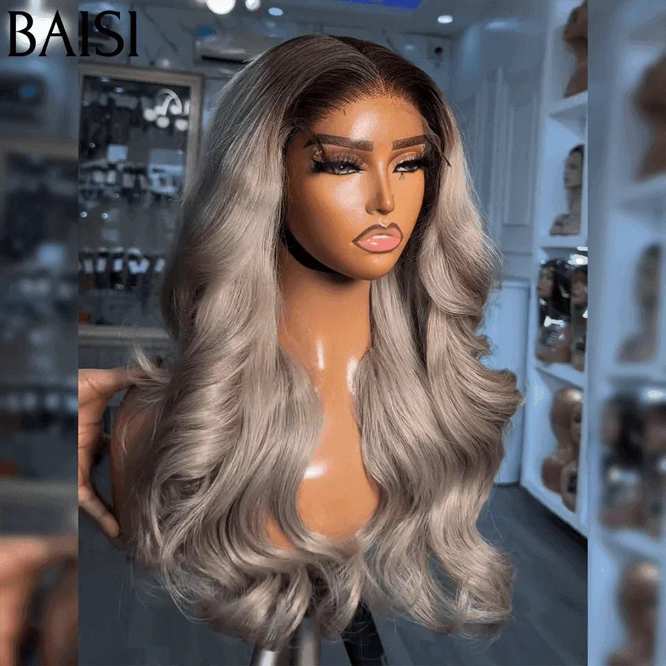 BAISI Collection Poivre et Sel 13X4 lace Perruque Body wave  En Couleur  Gris 1BTgris# 100% CHEVEUX HUMAINS