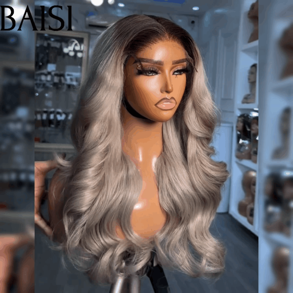 BAISI Collection Poivre et Sel 13X4 lace Perruque Body wave  En Couleur  Gris 1BTgris# 100% CHEVEUX HUMAINS
