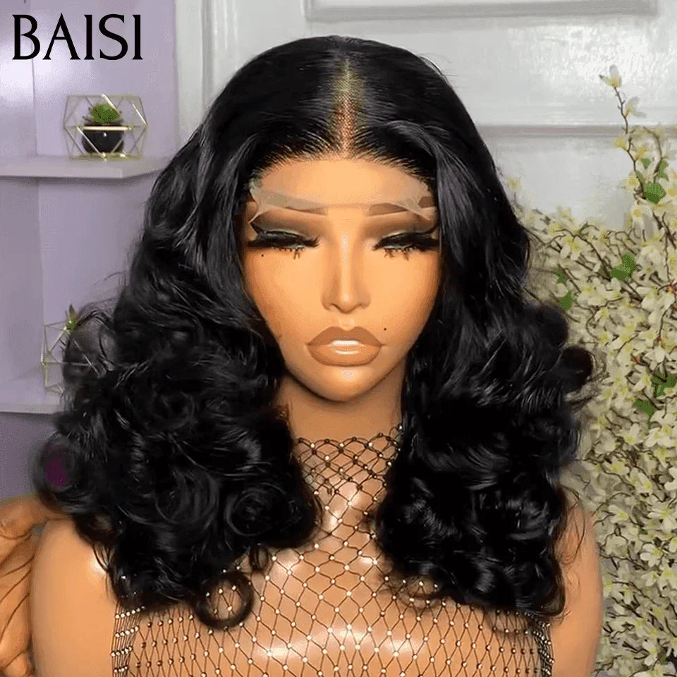 BAISI Perruque 4X4  Egg wave 1B# 148€ 16 pouces 250% haute densité personnalisé en 100% Cheveux Humains FR38