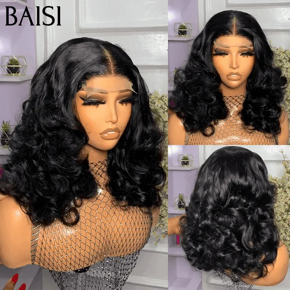 BAISI Perruque 4X4  Egg wave 1B# 148€ 16 pouces 250% haute densité personnalisé en 100% Cheveux Humains FR38