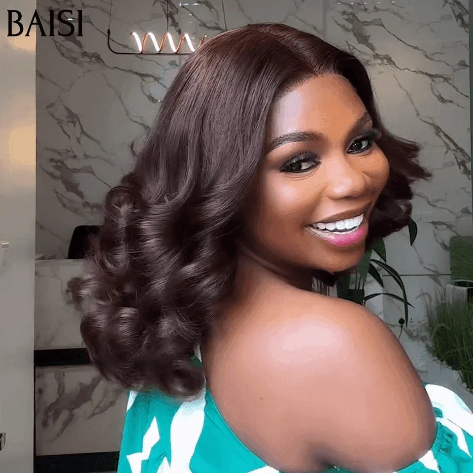 BAISI Perruque 5X5 bouclés Egg wave en Couleur Sans Colle Lace déjà coupée Marron 4# 158€ 300% haute densité personnalisé en 100% Cheveux Humains FR38